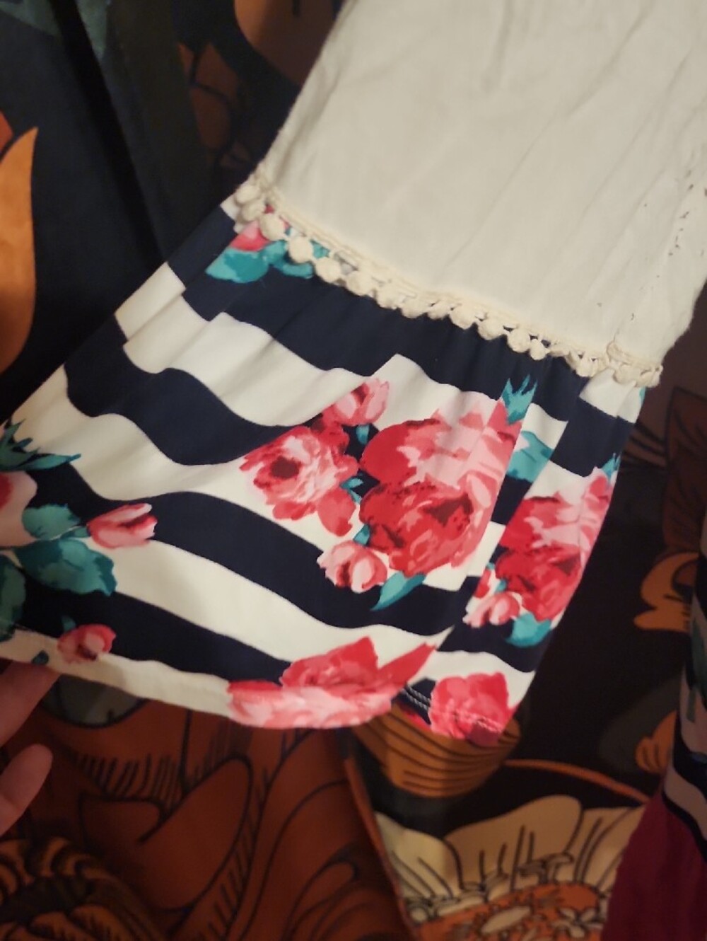 Celeste Cream Navy Stripe Tunic with Pink Floral & Bright Pink Tier - Picture 2 of 2